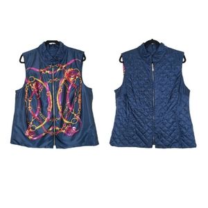 Charter Club Women 1X Reversible Quilt Kismet Vest Chain Links Print & Blue Vest